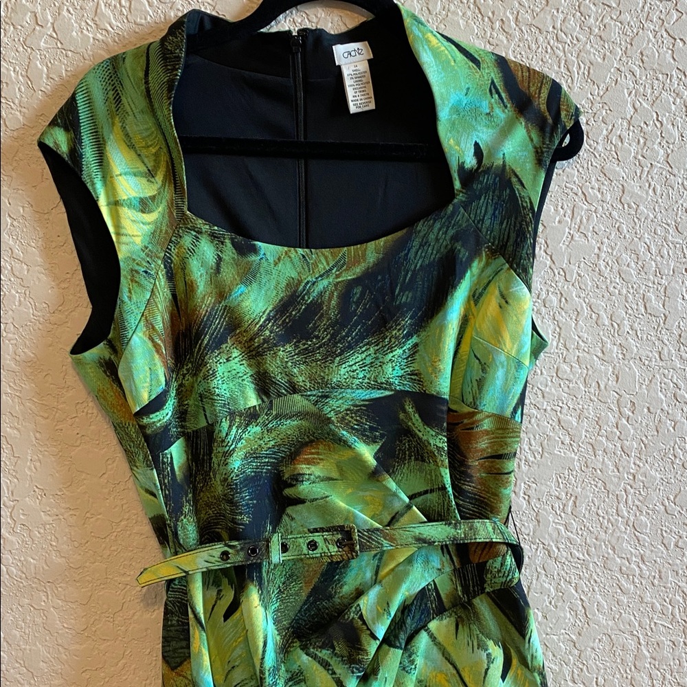 Cache Green Fitted Cocktail Dress Size 14 w/ Belt - Picture 2 of 11
